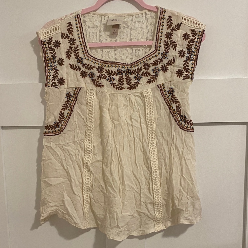 Knox Rose Cream Blouse with Brown Embroidery